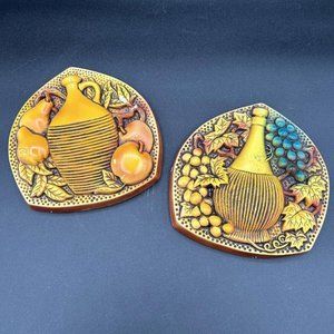 Chalkware Fruit and Vase Wall Hangers 1967 Miller Studios, Pair (2)